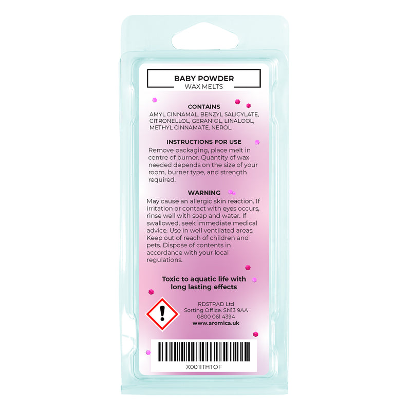 Wax Melts – Baby Powder - 10% Fragrance – Colourful BioD glitter – Up to 80 hours of Fragrance - (55g)